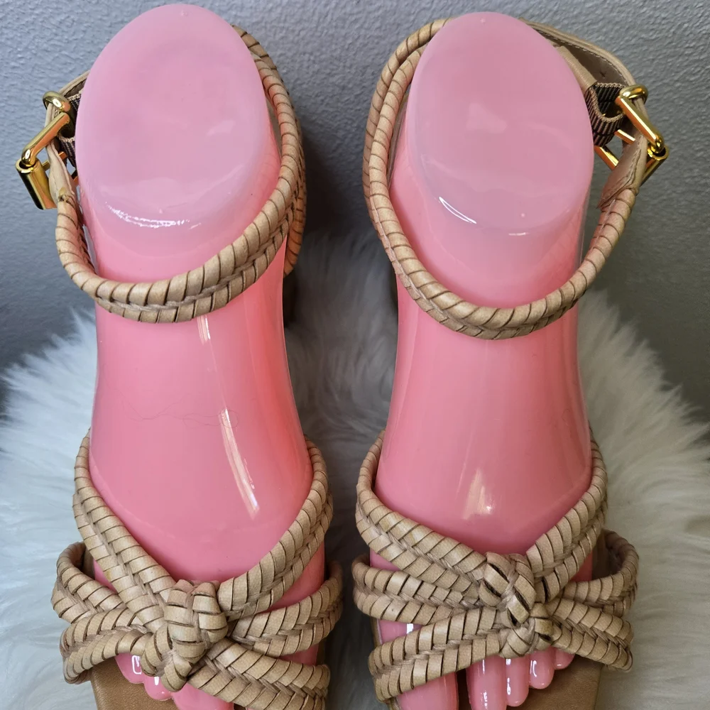 SCHUTZ Tan Braided Leather Platform Sandal